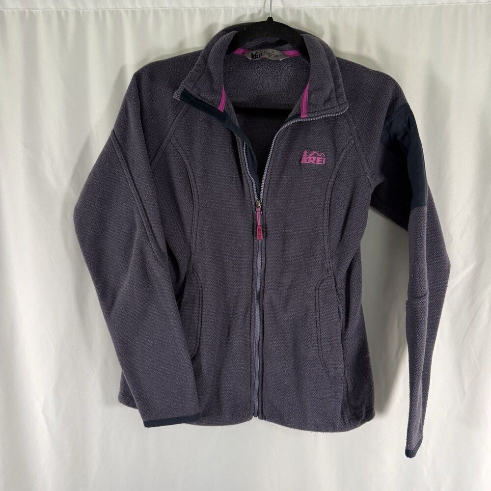 REI Fleece Jacket Women's Small Purple Full Zip Pockets Turtleneck Polartec